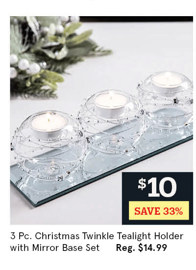  KSP Christmas Twinkle Tealight Holder with Mirror Base - Set of 3