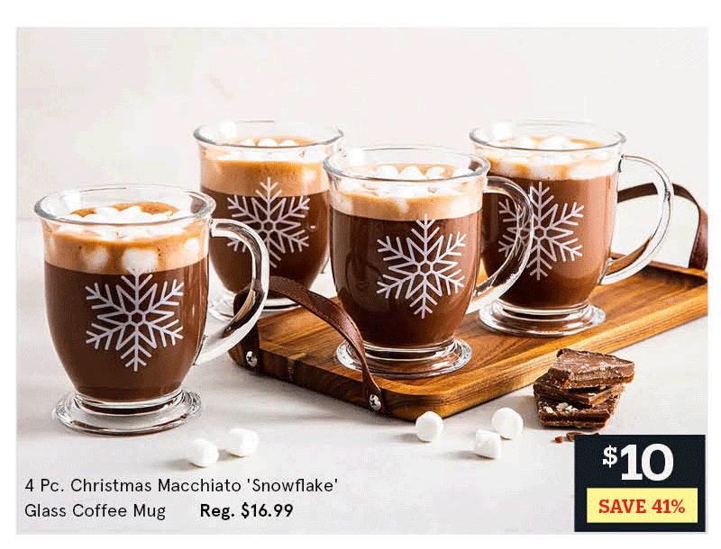 KSP Christmas Macchiato 'Snowflake' Glass Coffee Mug - Set of 4