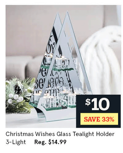 KSP Christmas Wishes Glass Tealight Holder 3-Light (Silver)