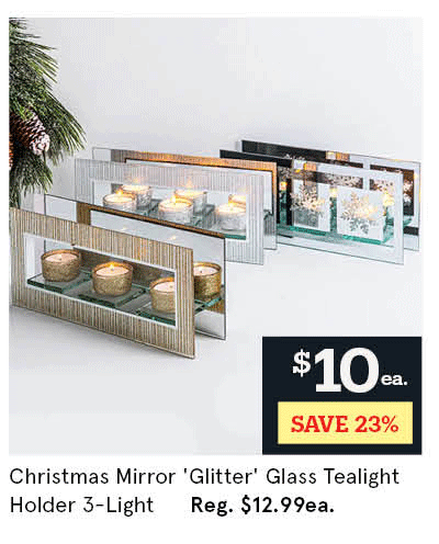 KSP Christmas Mirror 'Glitter' Glass Tealight Holder 3-Light (Gold)