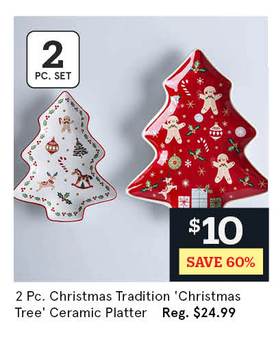 KSP Christmas Tradition 'Christmas Tree' Ceramic Platter - Set of 2