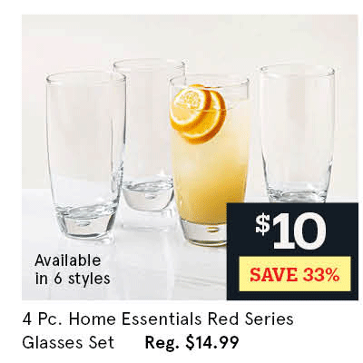 Home Essentials Red Series Glass Round Hi-Ball - Set of 4