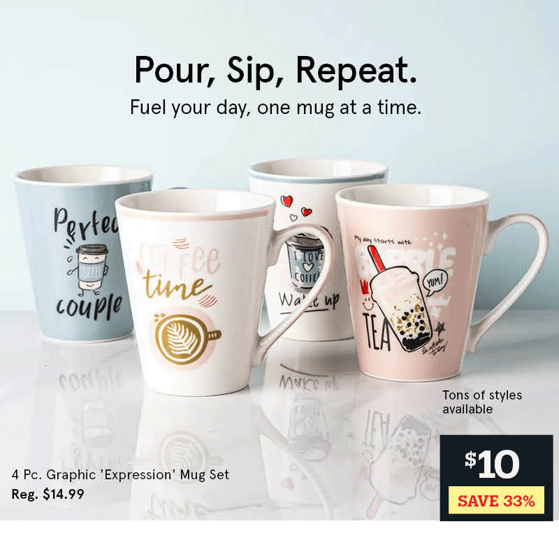  Graphic 'Expression' Mug - Set of 4 (10.5oz.)