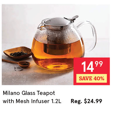 Milano Glass Teapot with Mesh Infuser 1.2L (Clear)