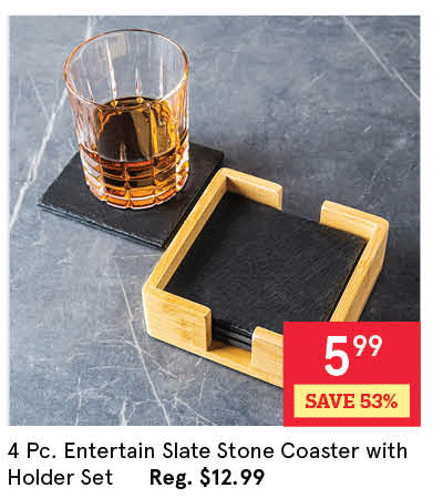 Entertain Slate Stone Coaster with Holder - Set of 4