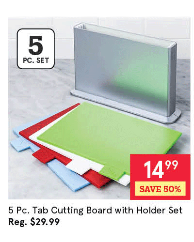 Tab Cutting Board with Holder - Set of 5 (Multi Colour)