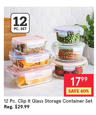 Clip It Glass Storage Container Combo Set of 12 (Multi Colour)