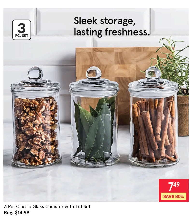 Classic Glass Canister with Lid - Set of 3 (Clear)