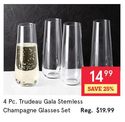 Trudeau Gala Stemless Champagne - Set of 4