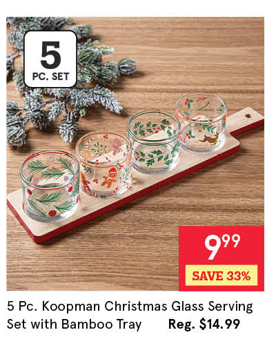 Koopman Christmas 'Assorted' Glass Serving Set with Bamboo Tray - S/5