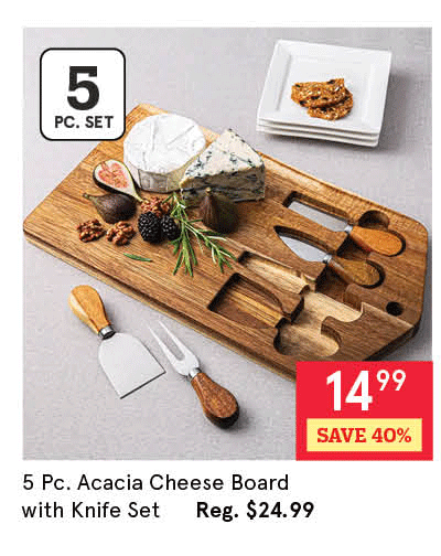 KSP Acacia Cheese Board with Knife - Set of 5