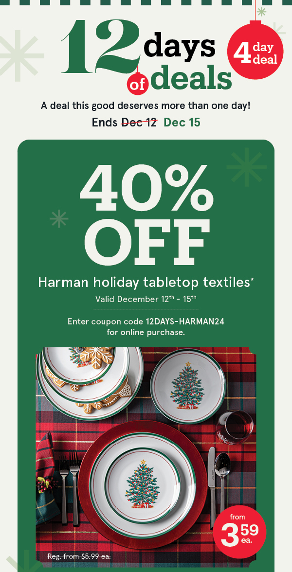 Harman Christmas Table Textiles 40% Off