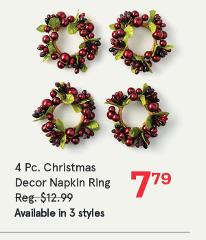 Christmas Decor 'Red Berry' Napkin Ring - Set/4