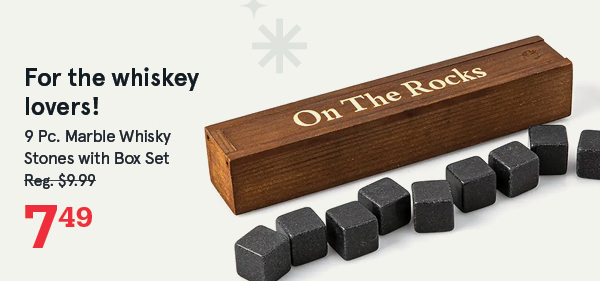 On the Rocks 'Walnut' Marble Whisky Stones with Box - S/9