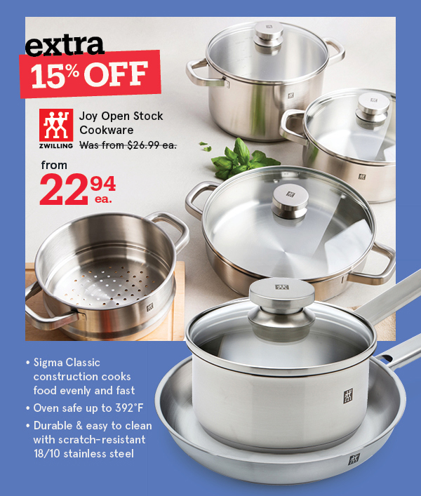 Zwilling Joy Cookware extra 15% off