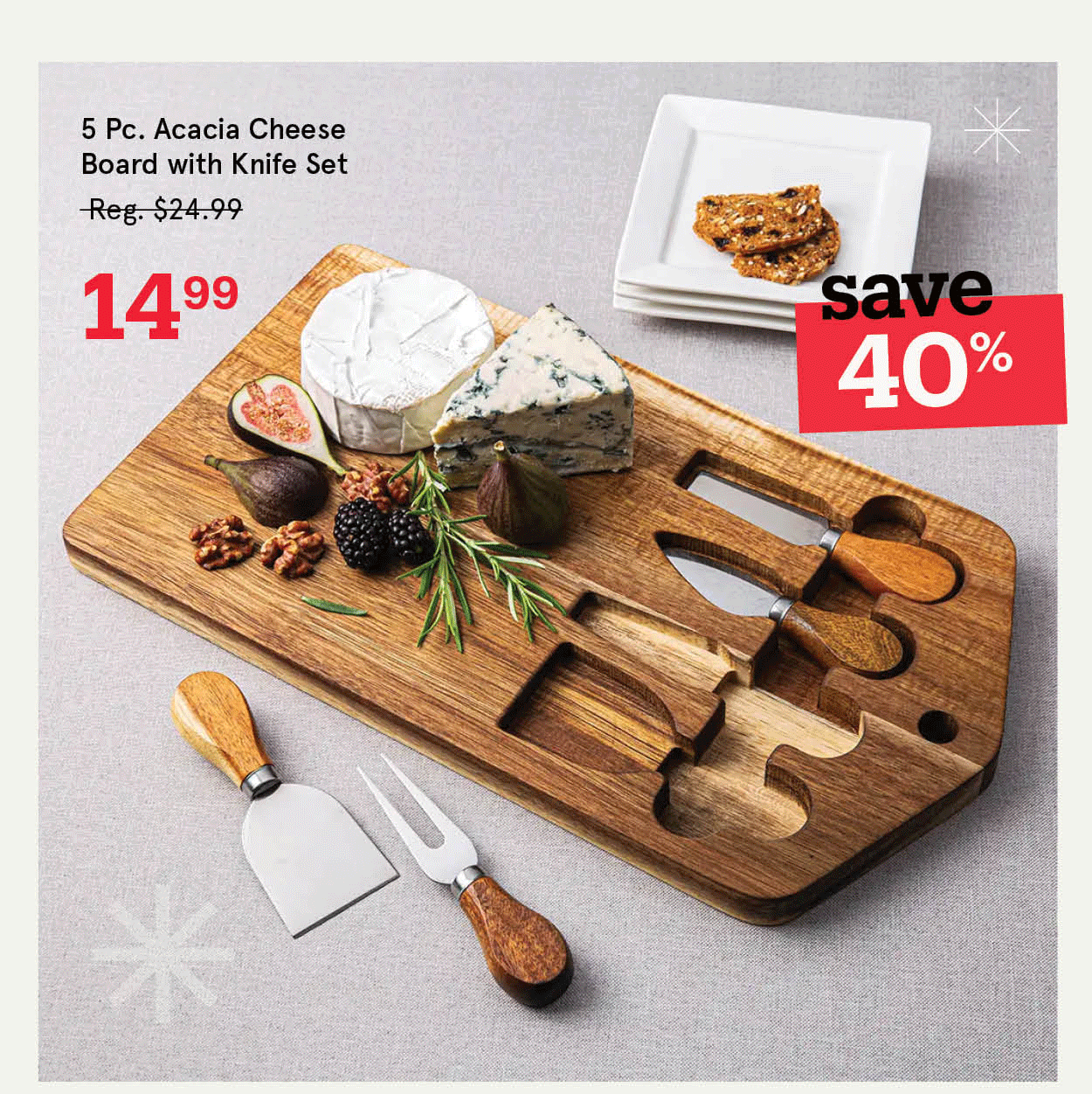 Acacia Cheese Board with Knife - Set of 5