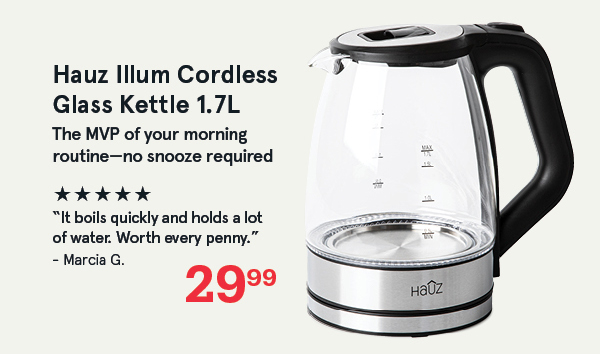 Hauz Illum Cordless Glass Kettle 1.7L