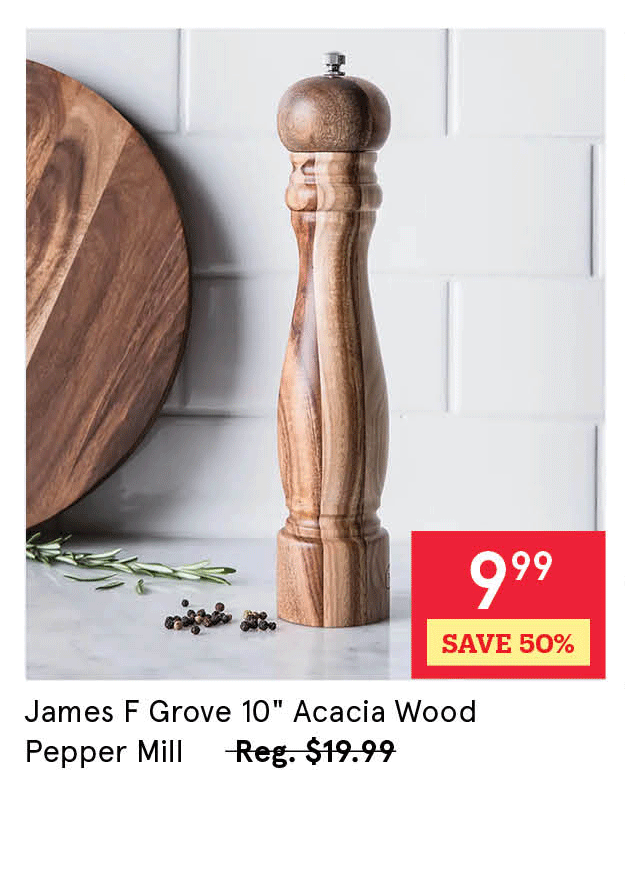 James F Grove 10" Acacia Wood Pepper Mill (Natural)