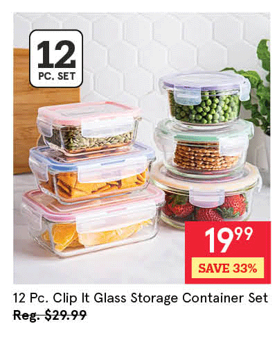 Clip It Glass Storage Container Combo Set of 12 