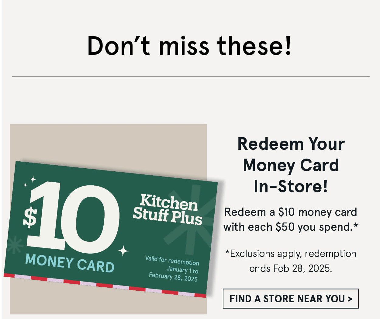 Redeem your money card in-store!