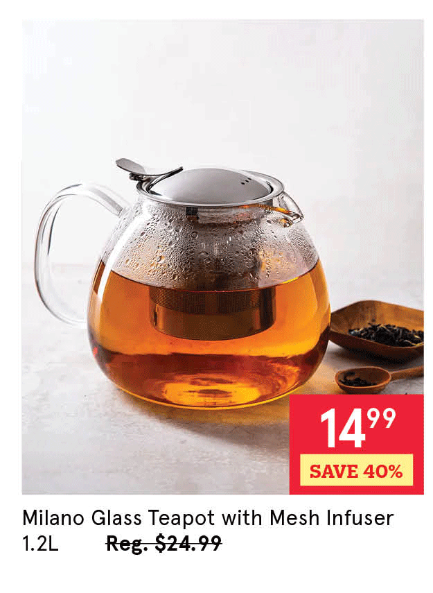 Milano Glass Teapot with Mesh Infuser 1.2L