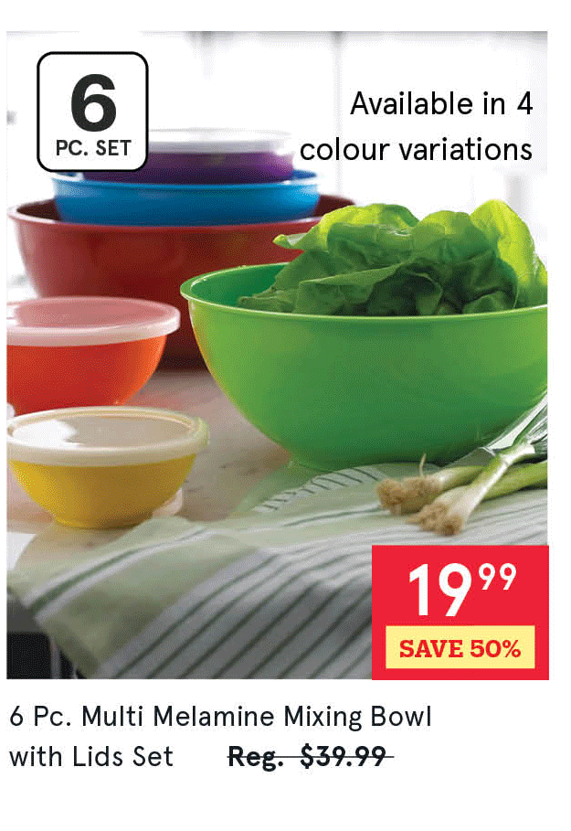 Multi Melamine Mixing Bowl with Lids - Set of 6 (