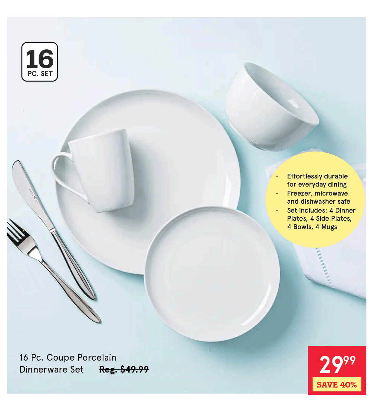 Coupe Porcelain Dinnerware - Set of 16