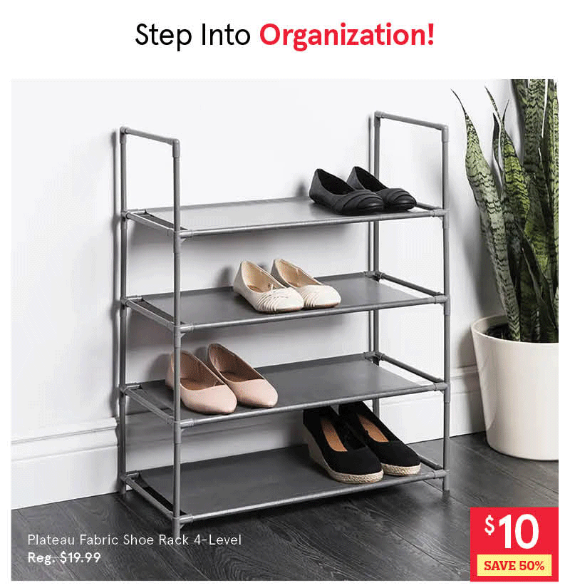 Plateau Fabric Shoe Rack 4-Level (Grey)