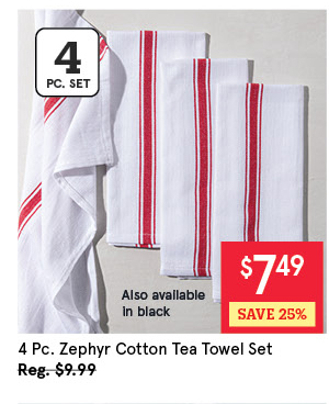 Zephyr Quick Dry 'Striped' 100% Cotton Tea Towel - Set/4