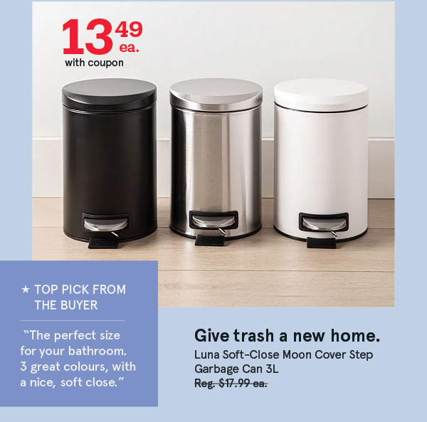 Luna Soft-Close Moon Cover Step Garbage Can 3L