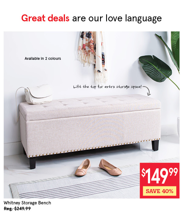 KSP WHITNEY STORAGE BENCH FABRIC 113 X 44 X 44.5 CM NATURAL