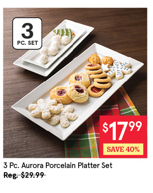KSP AURORA PORCELAIN RECTANGULAR PLATTER SET/3 26/32/38 CM WHITE