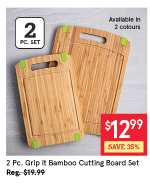KSP GRIP IT BAMBOO CUTTING BOARD "SILICONE CORNERS" SET/2 38 X 22 / 32 X 21 CM BROWN