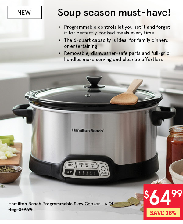 HAM.BEACH PROGRAMMABLE SLOW COOKER 6-QUART BLACK/STAINLESS STEEL