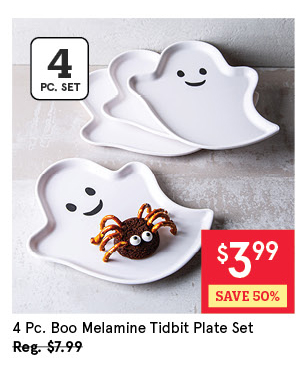 KSP BOO MELAMINE TIDBIT PLATE SET/4 6" DIA. WHITE