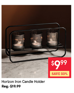 KSP HORIZON IRON CANDLEHOLDER "3-LITE" 11" X 4" X 6" H BLACK/SMOKE