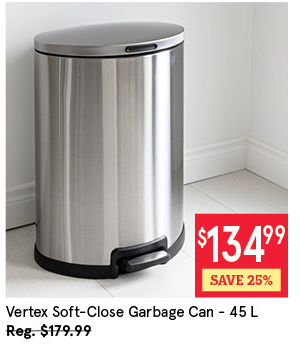 KSP VERTEX SOFT-CLOSE GARBAGE CAN 45L "FINGERPRINT-PROOF" 19.5" X 16 X 26.8" H BRUSHED ST/ST