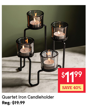 KSP QUARTET IRON CANDLEHOLDER "4-LITE" 7.5" X 7.5" X 9.5" H BLACK/SMOKE