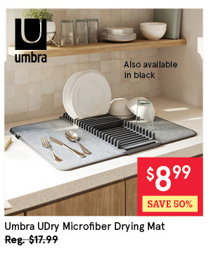 UMBRA UDRY MICROFIBRE DRYING MAT W/RACK 24" X 18" X 1.5" H CHARCOAL