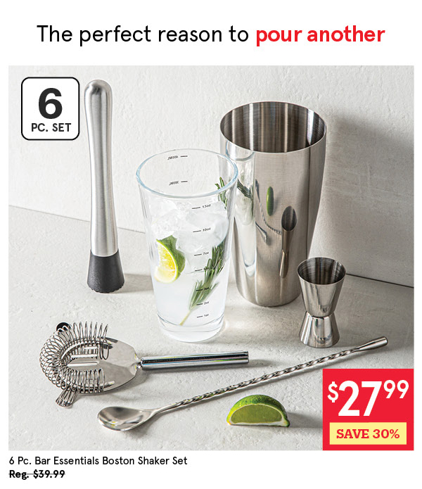 KSP BAR ESSENTIALS BOSTON SHAKER COMBO SET/6 ST/ST - CLEAR/BLACK