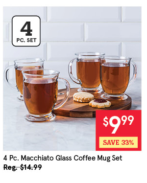 KSP MACCHIATO GLASS COFFEE MUG SET/4 425 ML CLEAR