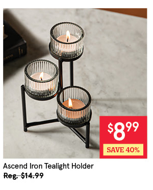 KSP ASCEND IRON TEALIGHT HOLDER "3-LITE" 4.3" X 3.9" X 6.7" H BLACK