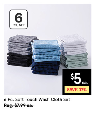 KSP SOFT TOUCH 100% RECYCLED COTTON WASH CLOTH SET/6 11" X 11" WHITE
