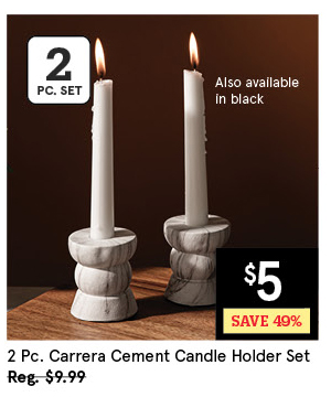 KSP CARRERA CEMENT TAPER CANDLE HOLDER "MARBLE" SET/2 2.4" DIA. X 2.8" H WHITE