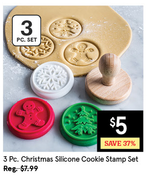 KSP XMAS HOLIDAY BAKE SILICONE COOKIE STAMP SET/3 6.5 CM DIA. MULTI COLOUR