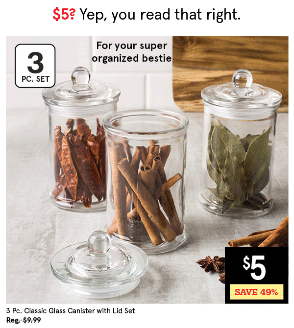 KSP CLASSIC GLASS CANISTER W/LID SET/3 340 ML CLEAR