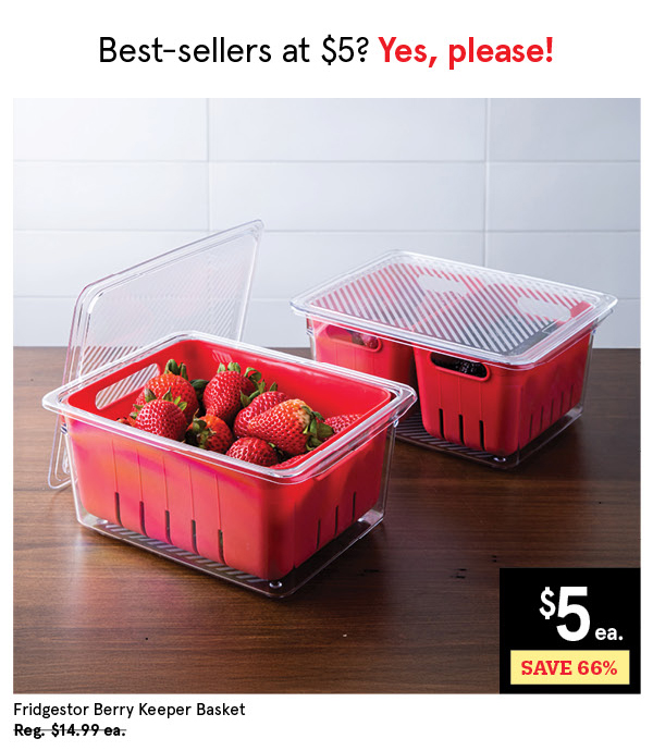 KSP FRIDGESTOR BERRY KEEPER BASKET 6.7" X 8.7" X 3.9" CLEAR/RED