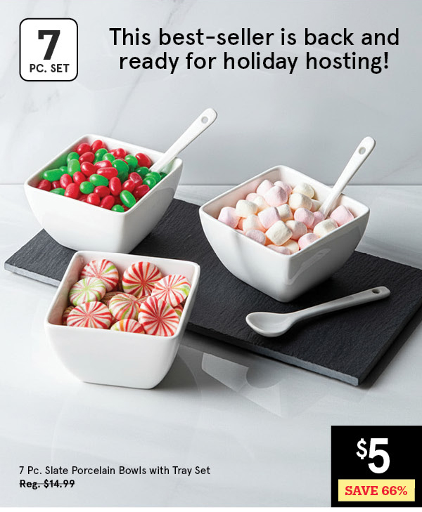 Slate Porcelain Bowls with Tray & Spoons - Set of 7