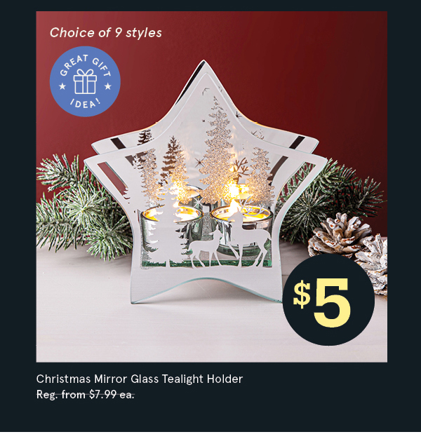 Christmas Mirror 'Star' Glass Tealight Holder
