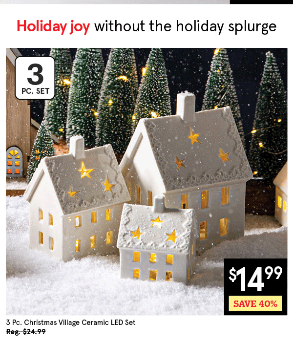 KSP XMAS VILLAGE CERAMIC LED DECOR SET/3 9 CM / 13 CM / 17 CM WHITE